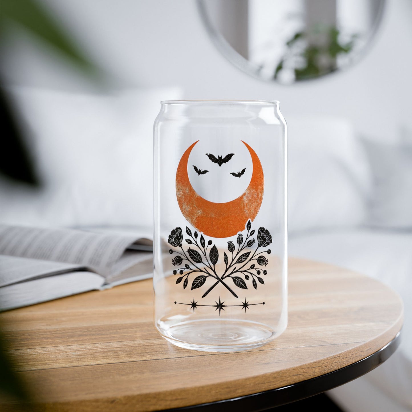 Sipper Glass - Crescent Moon & Botanicals 16oz Tumbler with Straw