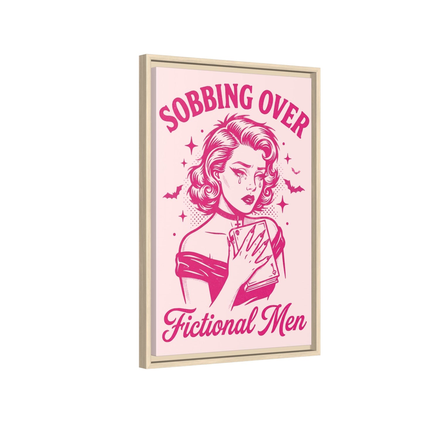 Framed Canvas Print — “Sobbing Over Fictional Men” Retro Pop Art