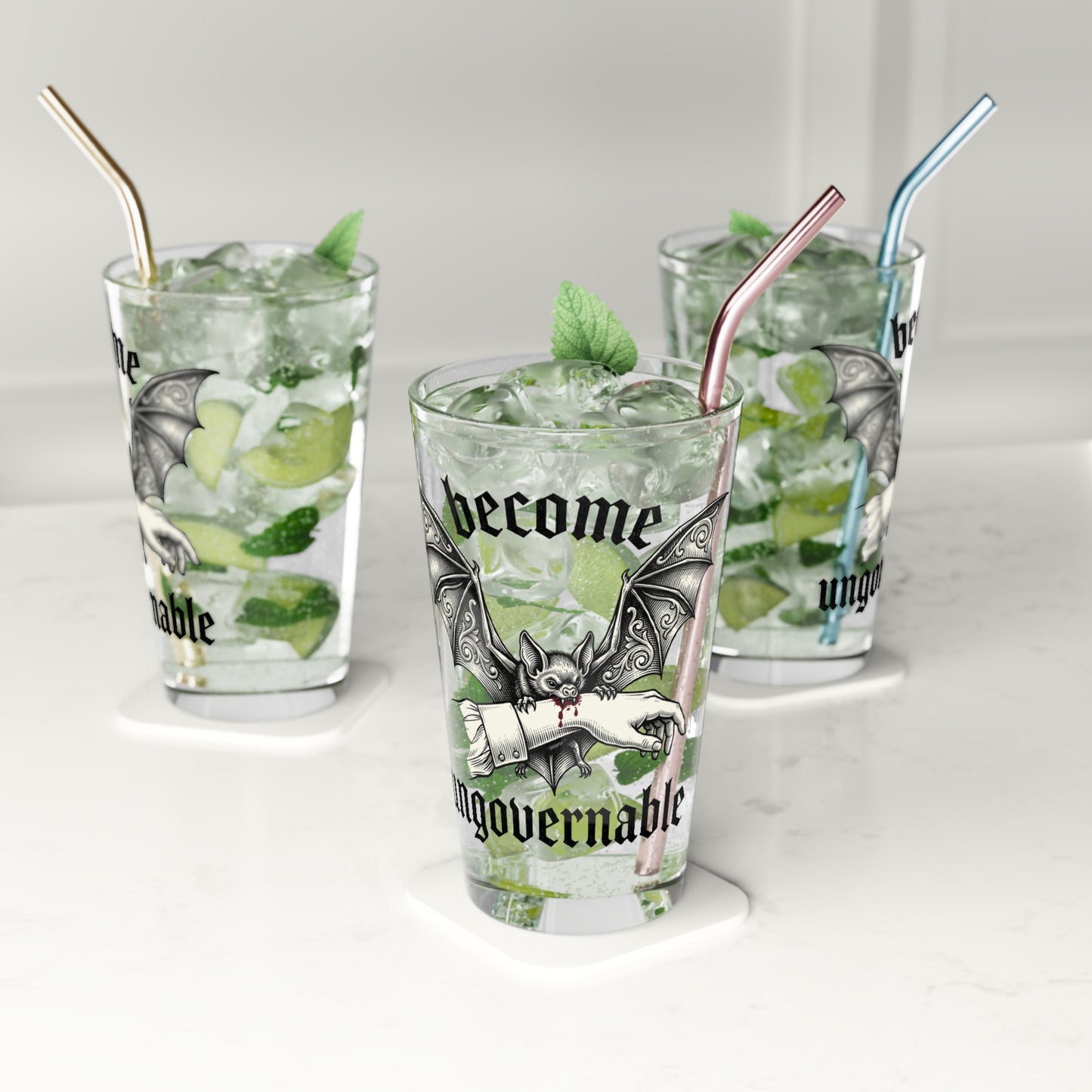 Pint Glass - 'Become Ungovernable' Gothic Bat 16oz Beer Glass