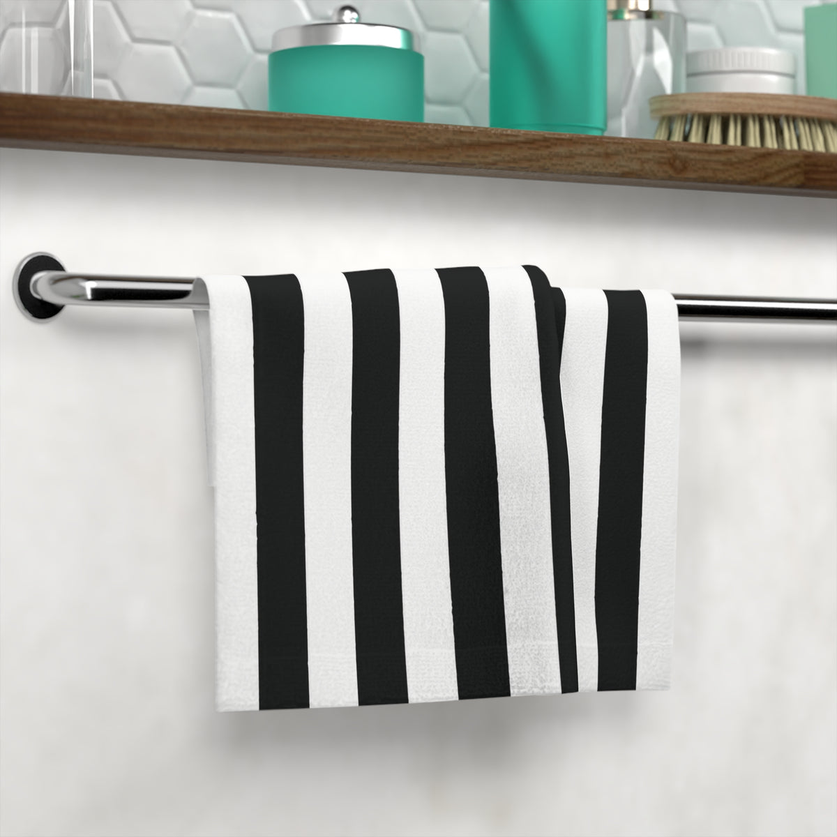 Black White Stripe Face Towel, Gothic Bathroom Decor, Striped Washcloth, Monochrome Guest Towel, Alternative Vanity Decor, 13x13