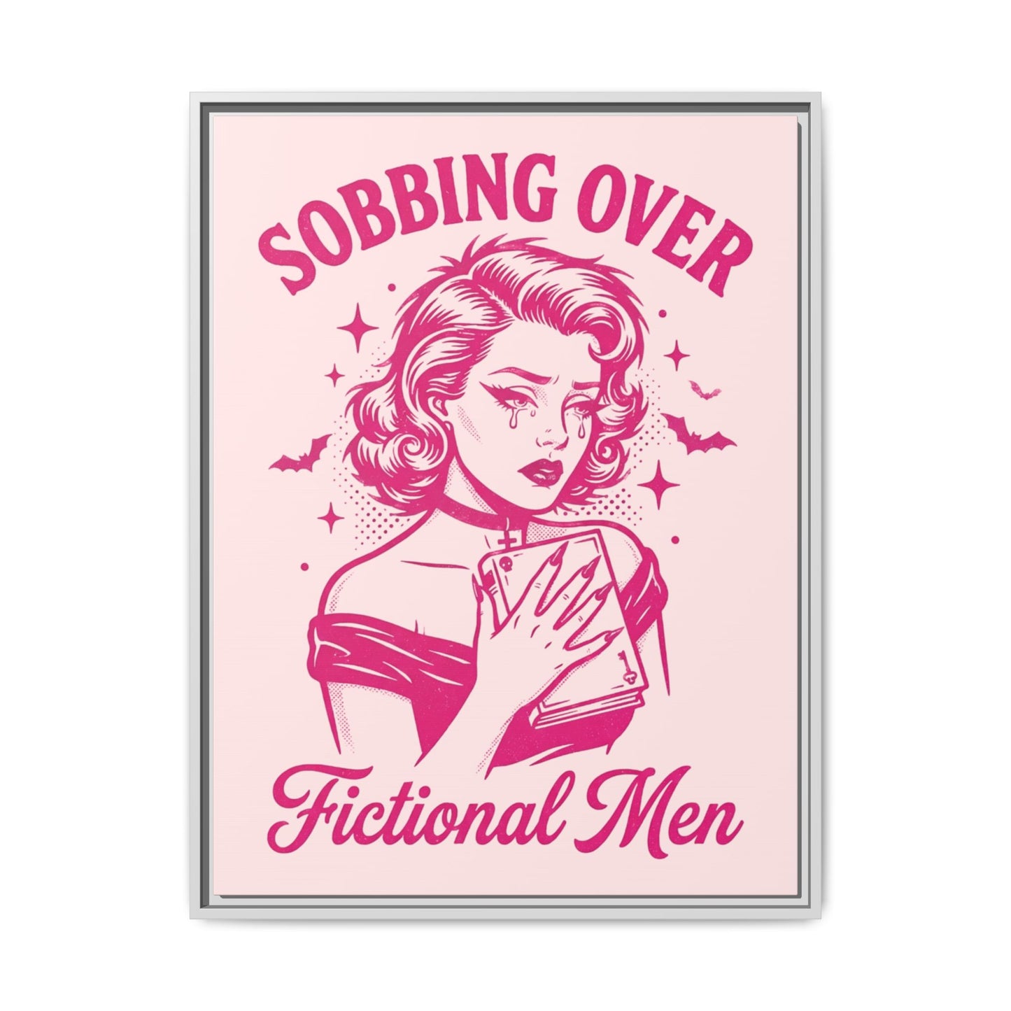 Framed Canvas Print — “Sobbing Over Fictional Men” Retro Pop Art