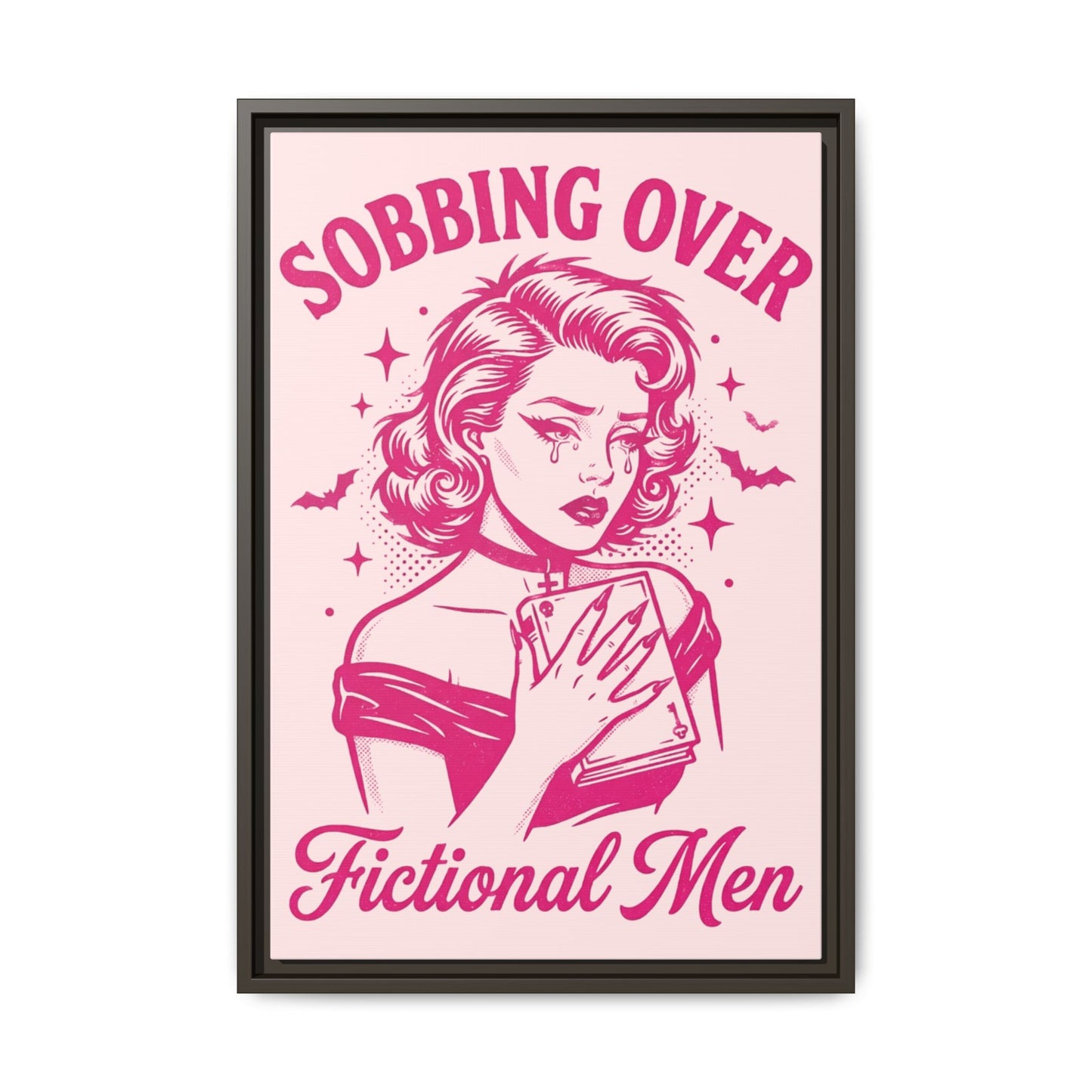 Framed Canvas Print — “Sobbing Over Fictional Men” Retro Pop Art