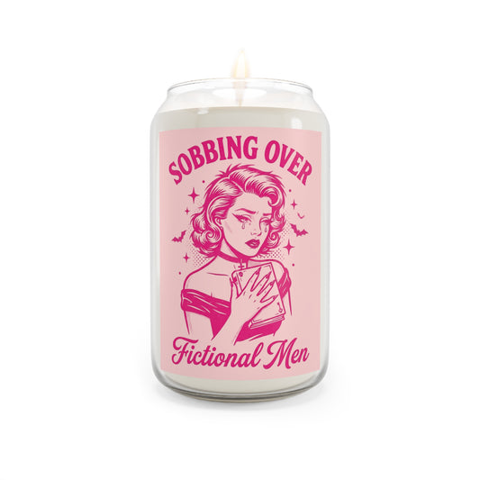 Scented Soy Candle — "Sobbing Over Fictional Men" Pink Retro Design, 13.75 oz