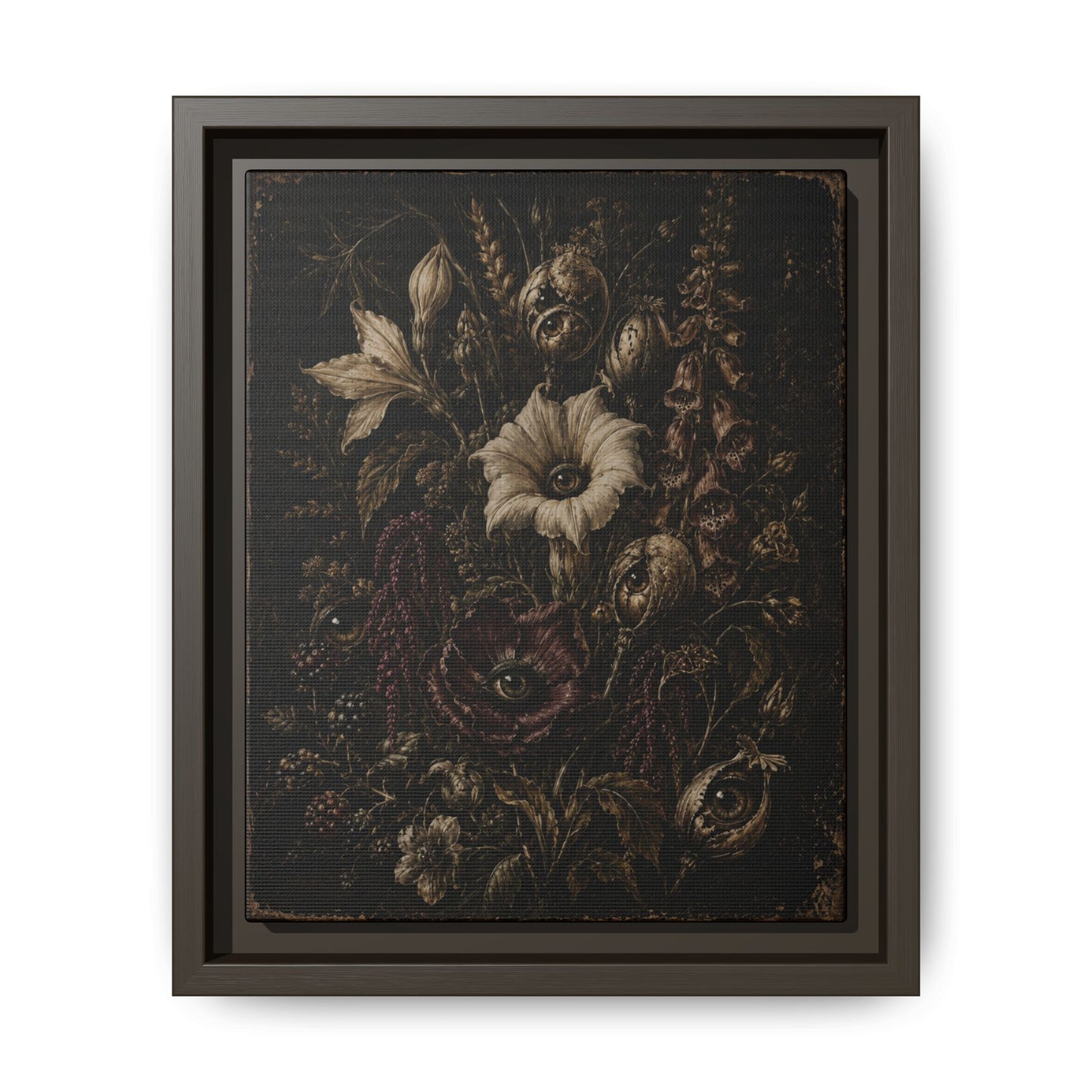 Framed Matte Canvas Print — Vintage Dark Floral Art