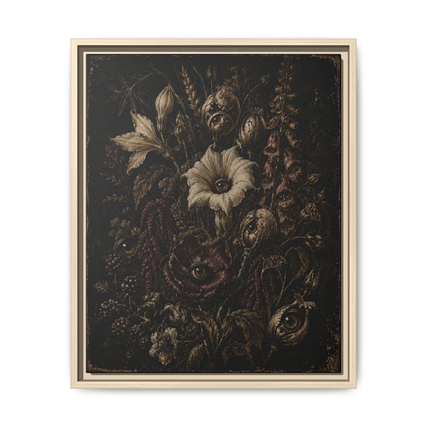 Framed Matte Canvas Print — Vintage Dark Floral Art