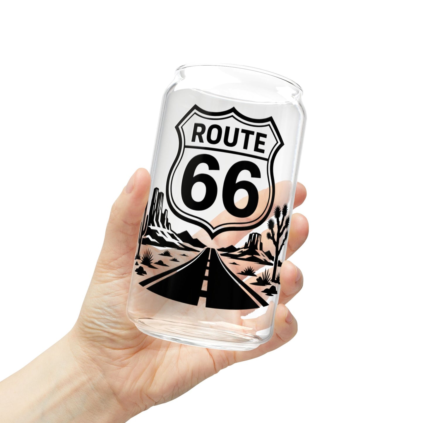 Route 66 Sipper Glass — 16oz Vintage Roadtrip Tumbler with Bamboo Lid