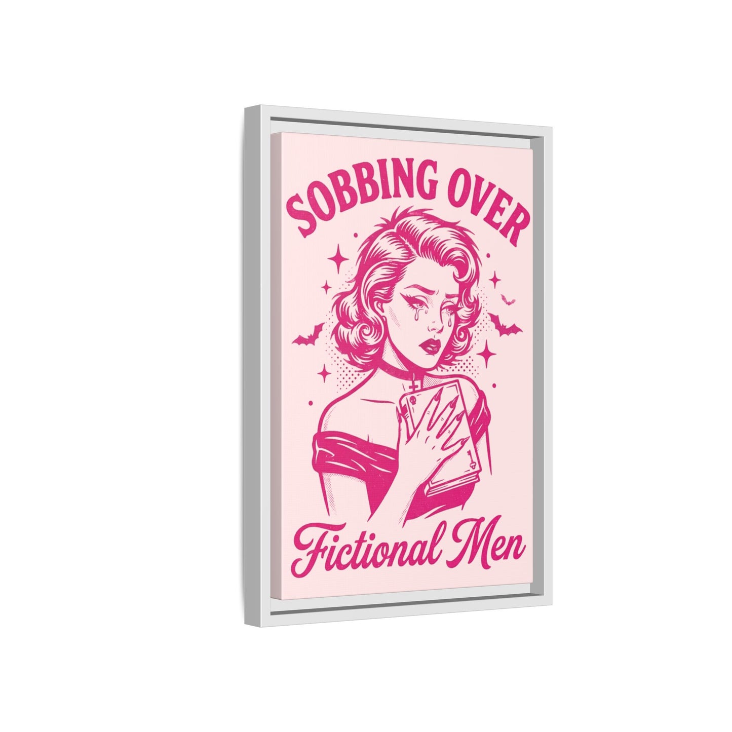 Framed Canvas Print — “Sobbing Over Fictional Men” Retro Pop Art