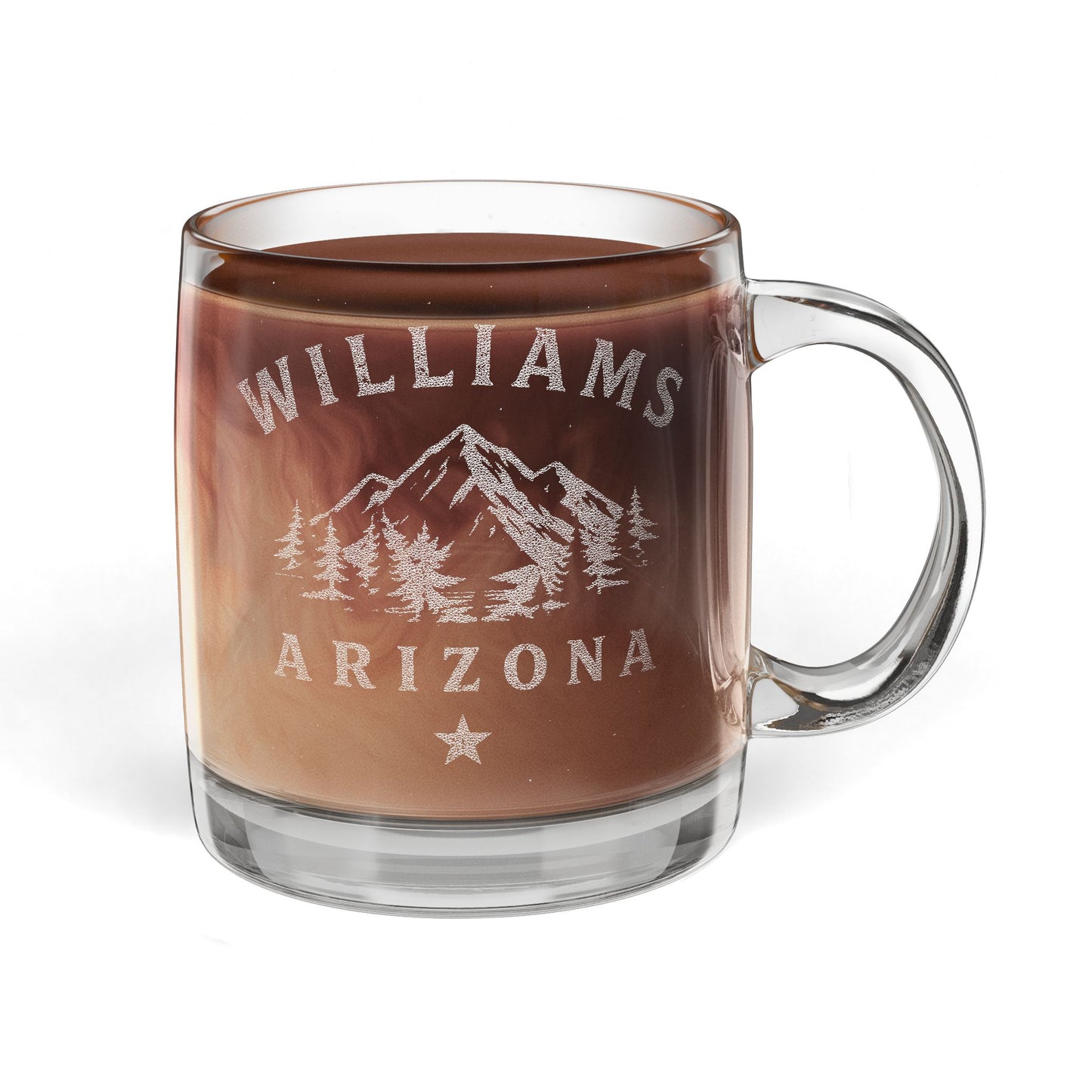 Engraved Glass Coffee Mug — Mountain & Arizona Travel Design, 12.25 oz