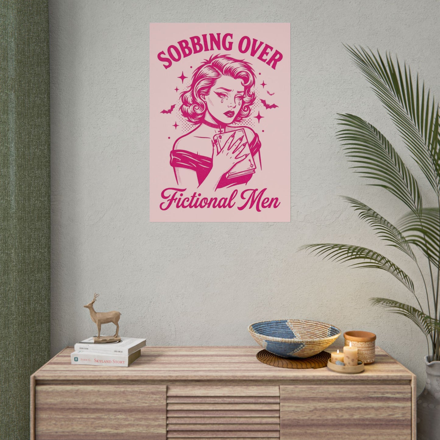 Rolled Poster — Sobbing Over Fictional Men Retro Pop Art Bookish Wall Art