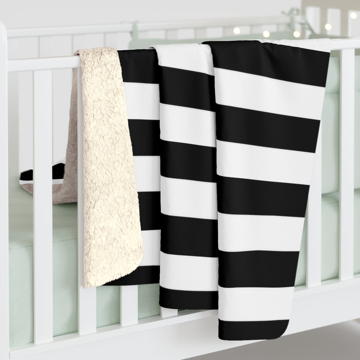 Black & White Striped Sherpa Blanket, Cozy Fleece Throw, Modern Gothic Home Decor, Minimalist Couch Blanket, Soft Bed Throw