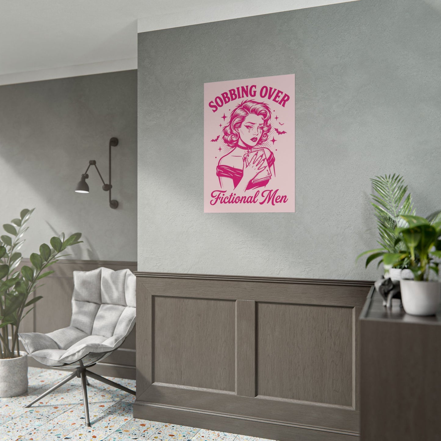 Rolled Poster — Sobbing Over Fictional Men Retro Pop Art Bookish Wall Art