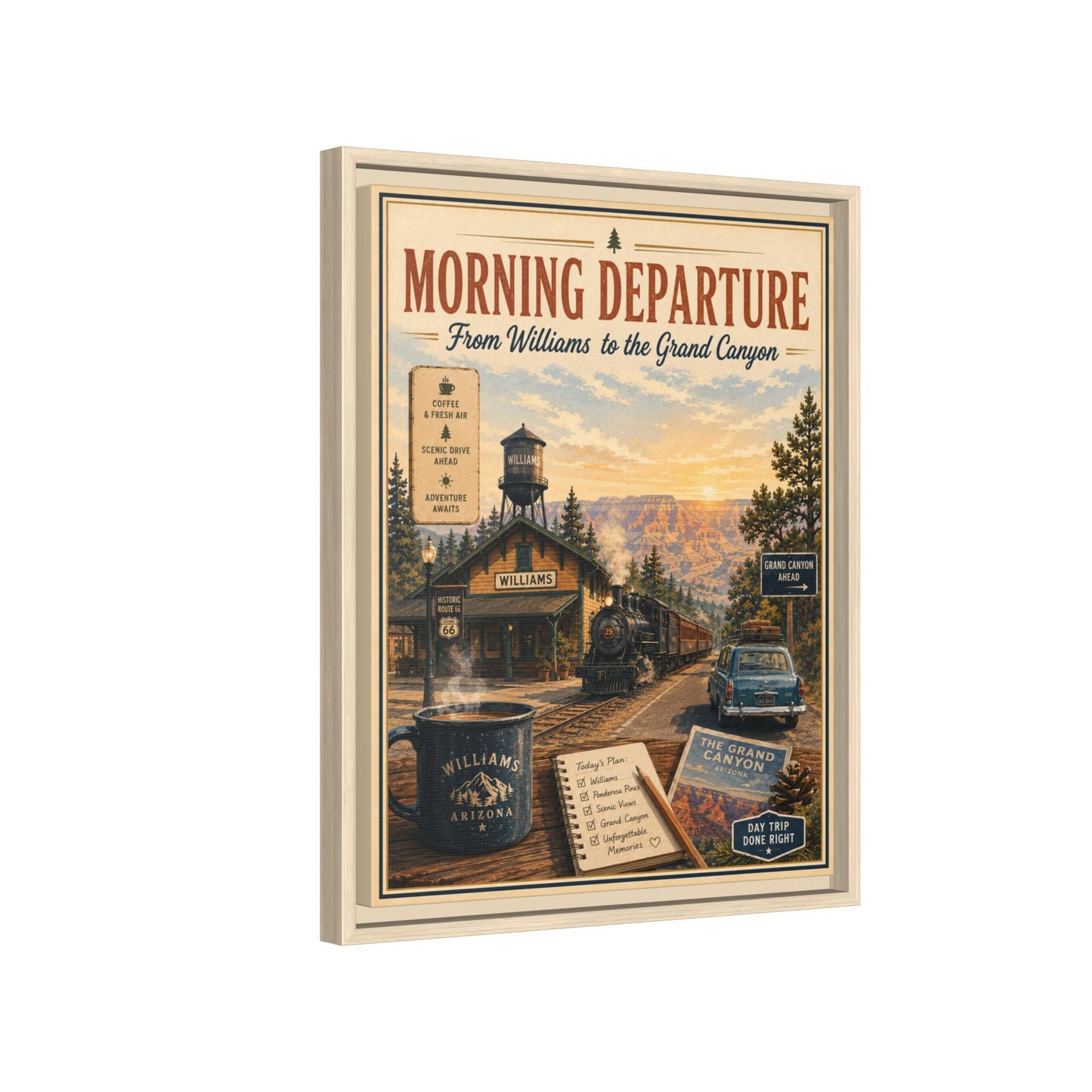 Morning Departure Framed Canvas Print — Vintage Grand Canyon Travel Poster