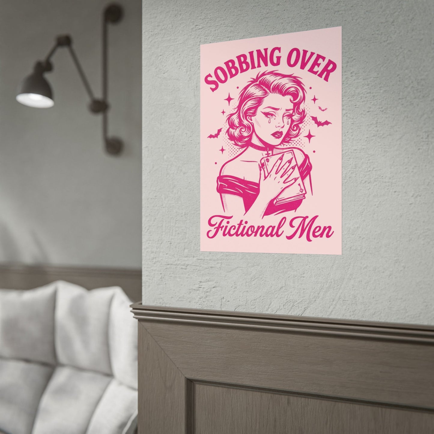 Rolled Poster — Sobbing Over Fictional Men Retro Pop Art Bookish Wall Art