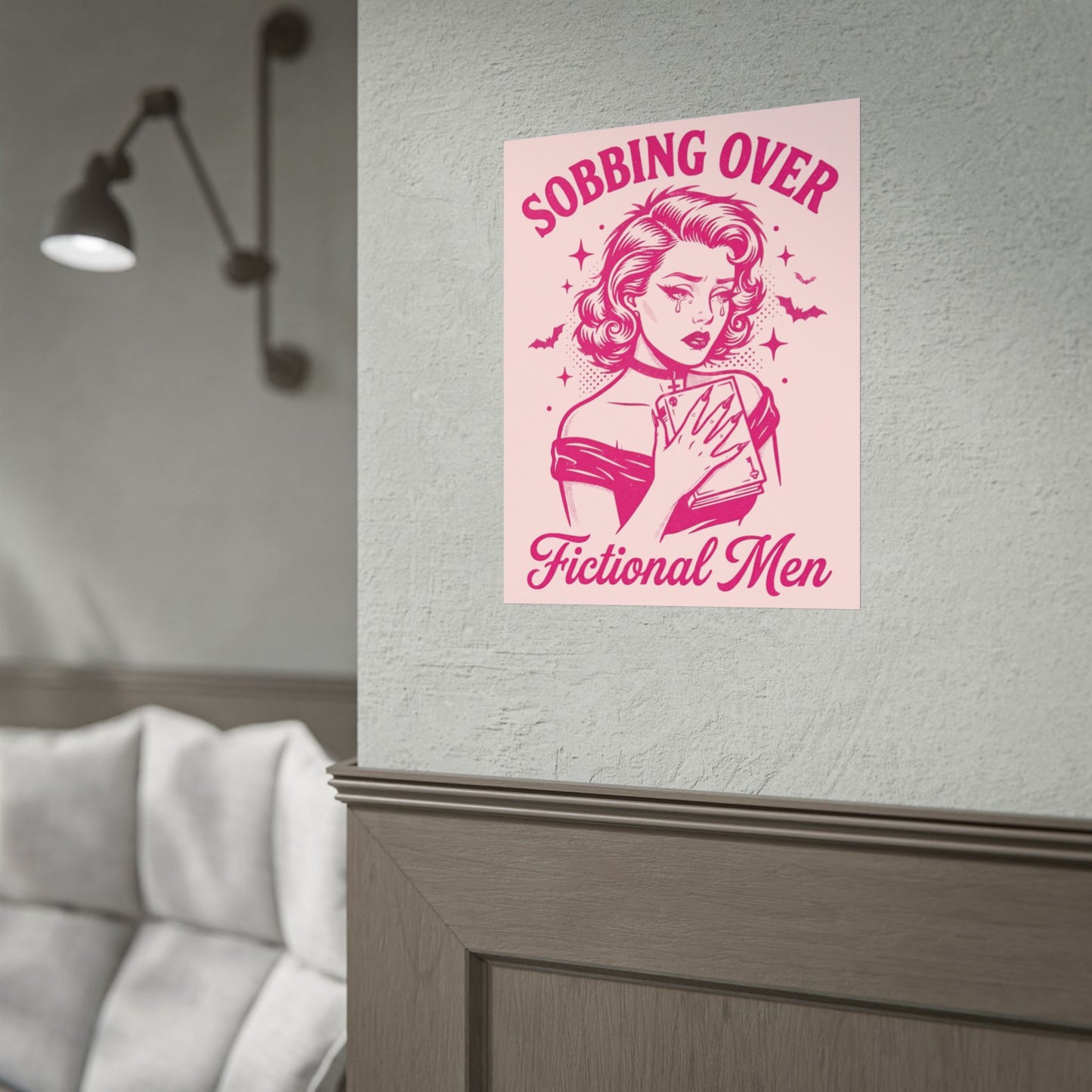 Rolled Poster — Sobbing Over Fictional Men Retro Pop Art Bookish Wall Art