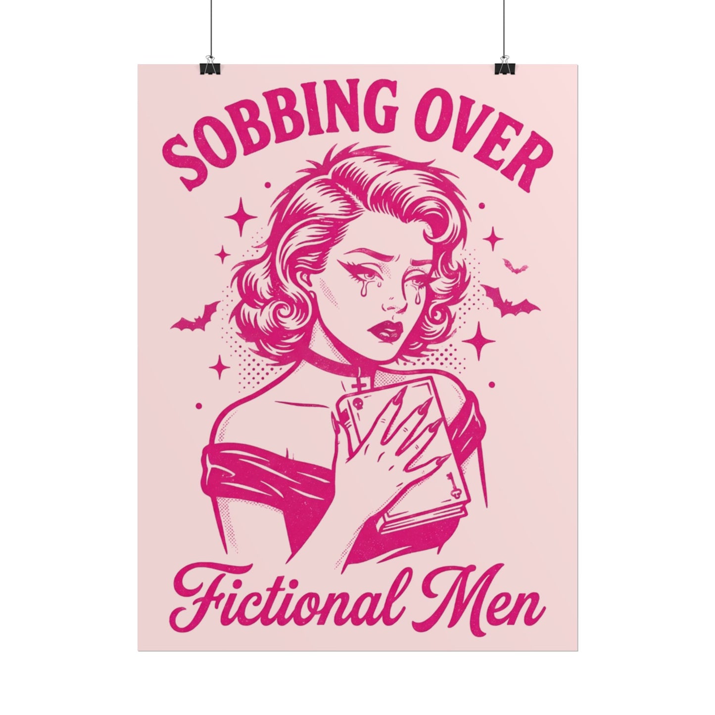 Rolled Poster — Sobbing Over Fictional Men Retro Pop Art Bookish Wall Art