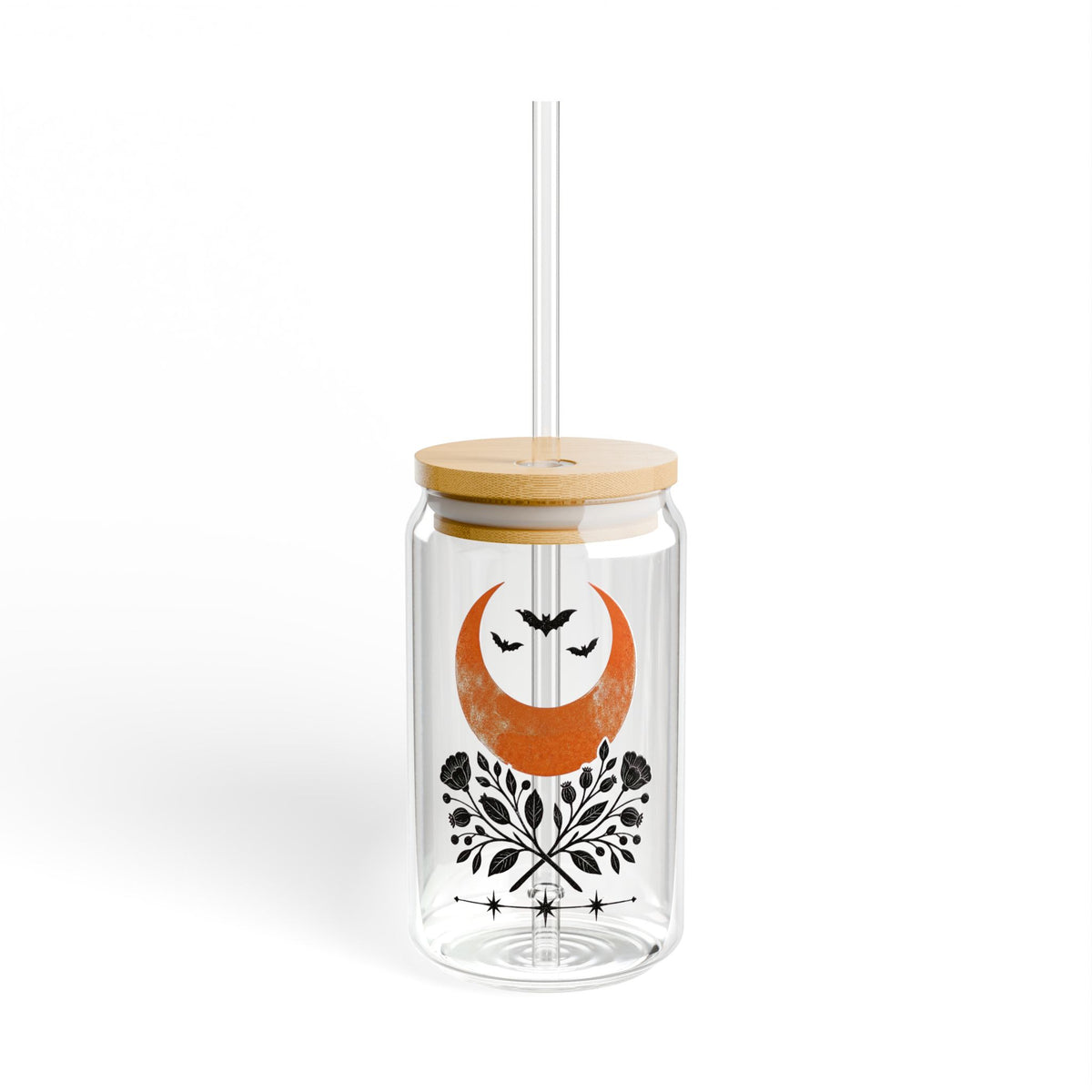 Sipper Glass - Crescent Moon & Botanicals 16oz Tumbler with Straw