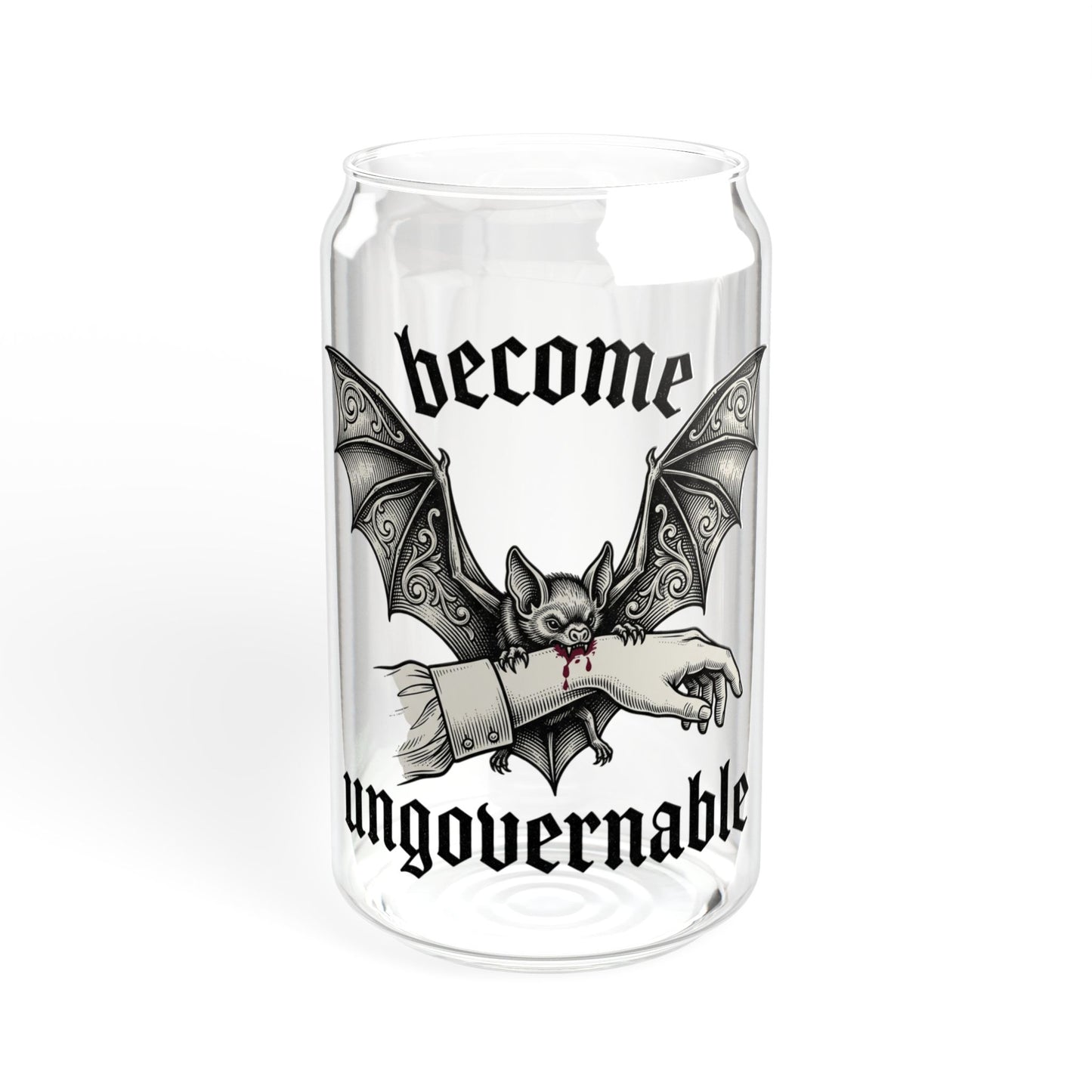 16oz Bat Sipper Glass — “Become Ungovernable” Gothic Straw Tumbler