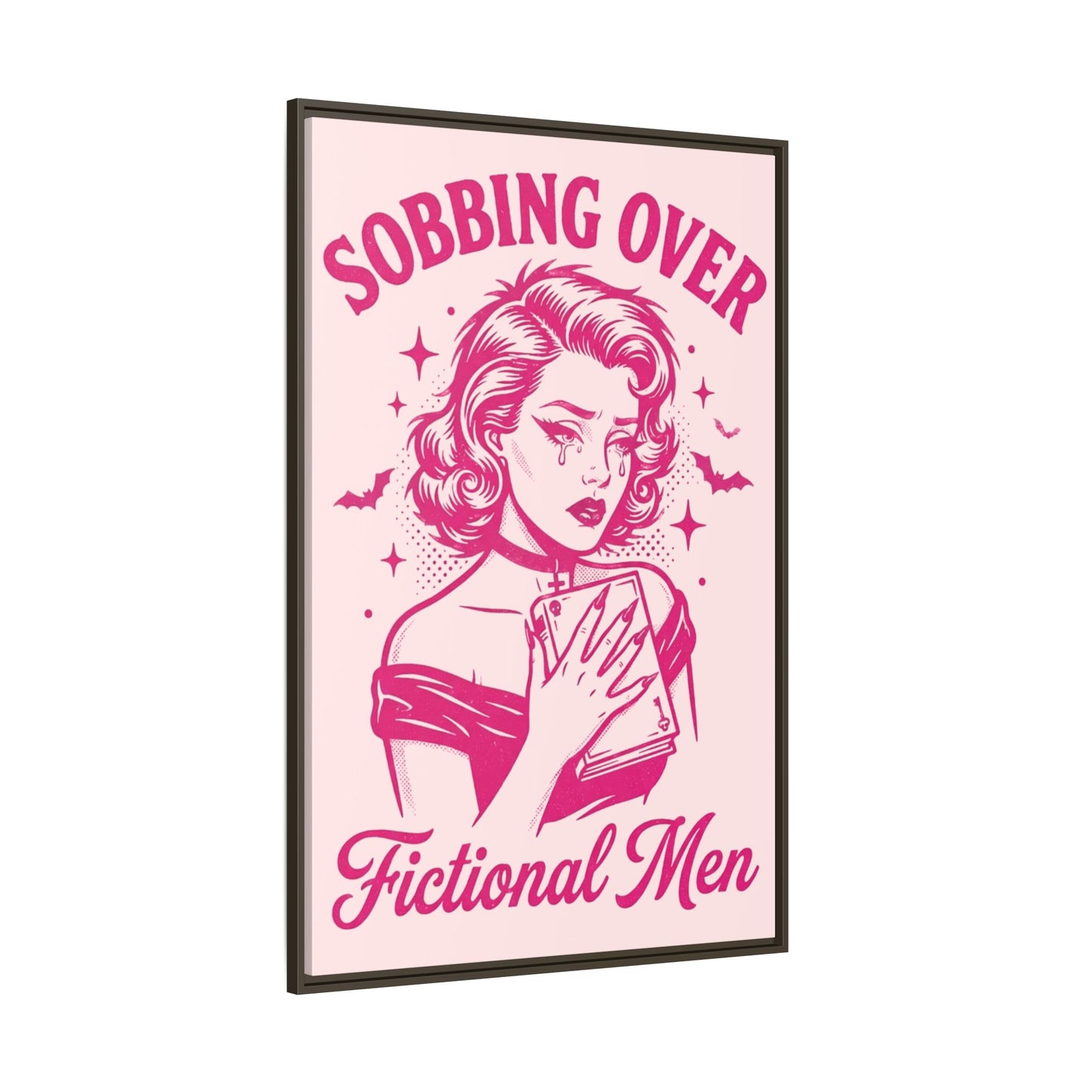 Framed Canvas Print — “Sobbing Over Fictional Men” Retro Pop Art