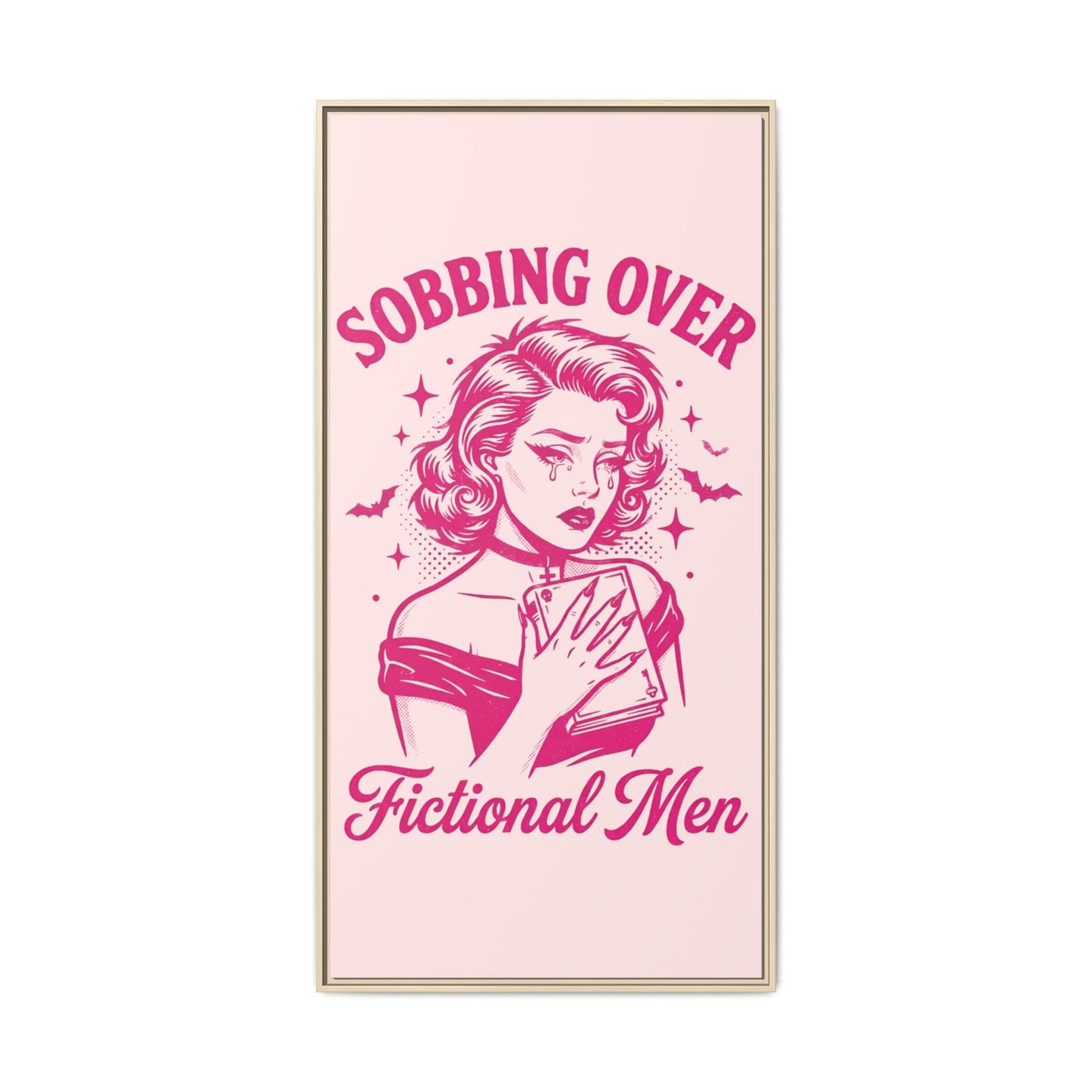 Framed Canvas Print — “Sobbing Over Fictional Men” Retro Pop Art