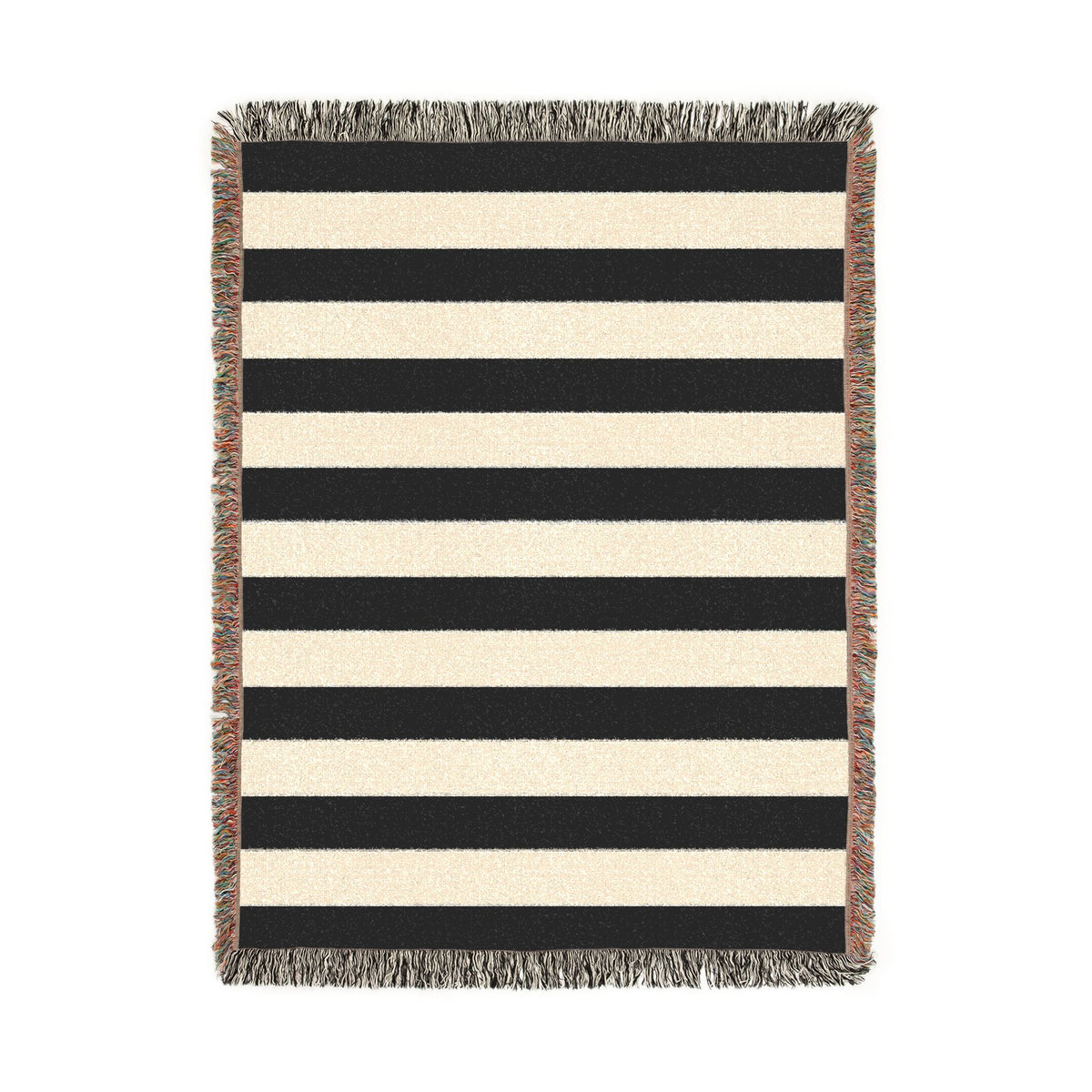Black & White Striped Woven Blanket, Cotton Throw Blanket with Fringe, Gothic Home Decor, Modern Stripe Couch & Bed Throw