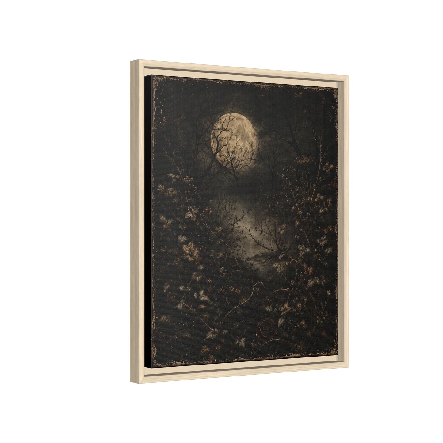 Framed Matte Canvas Art — Moonlit Forest Landscape