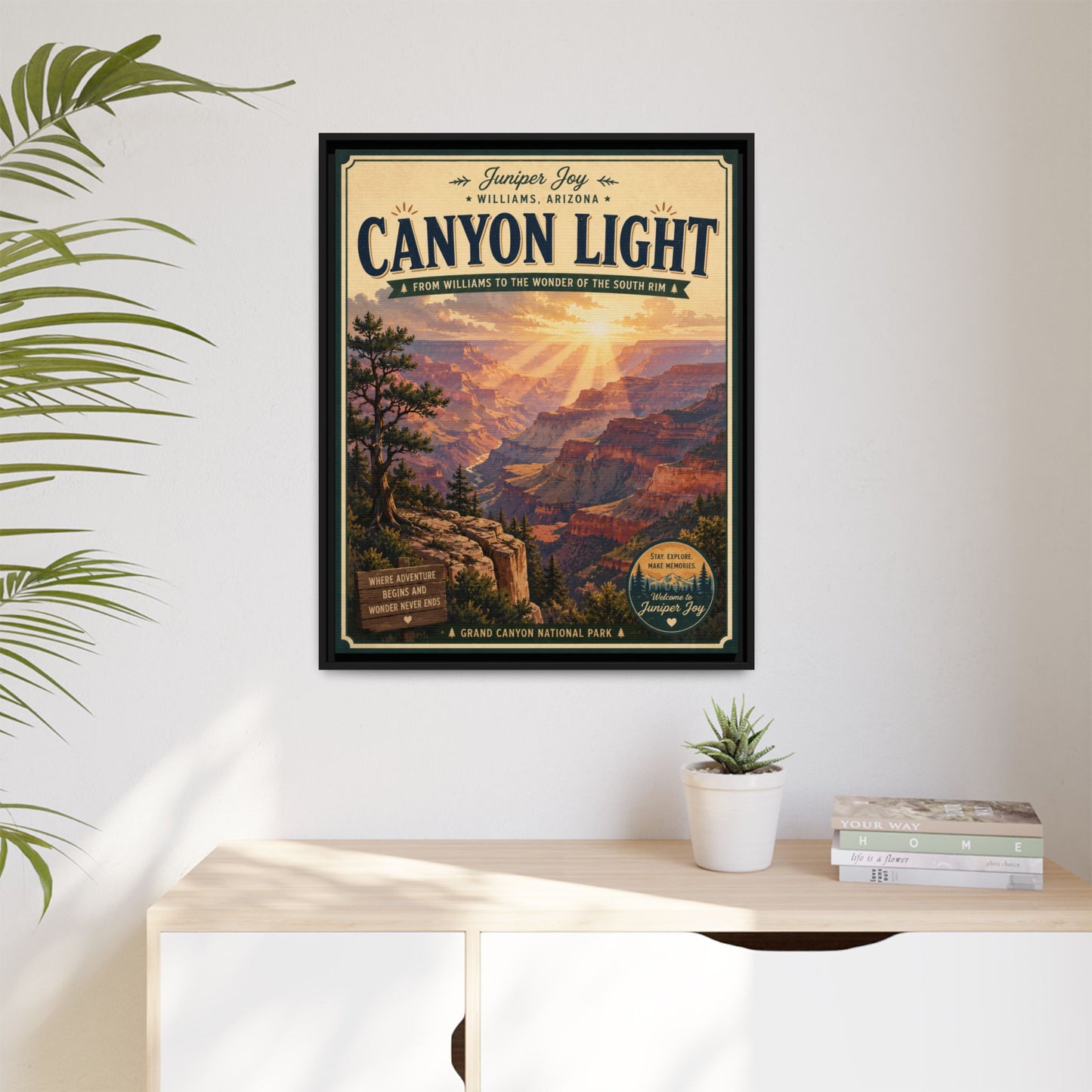 Canyon Light Framed Canvas Art — Vintage National Park Travel Poster