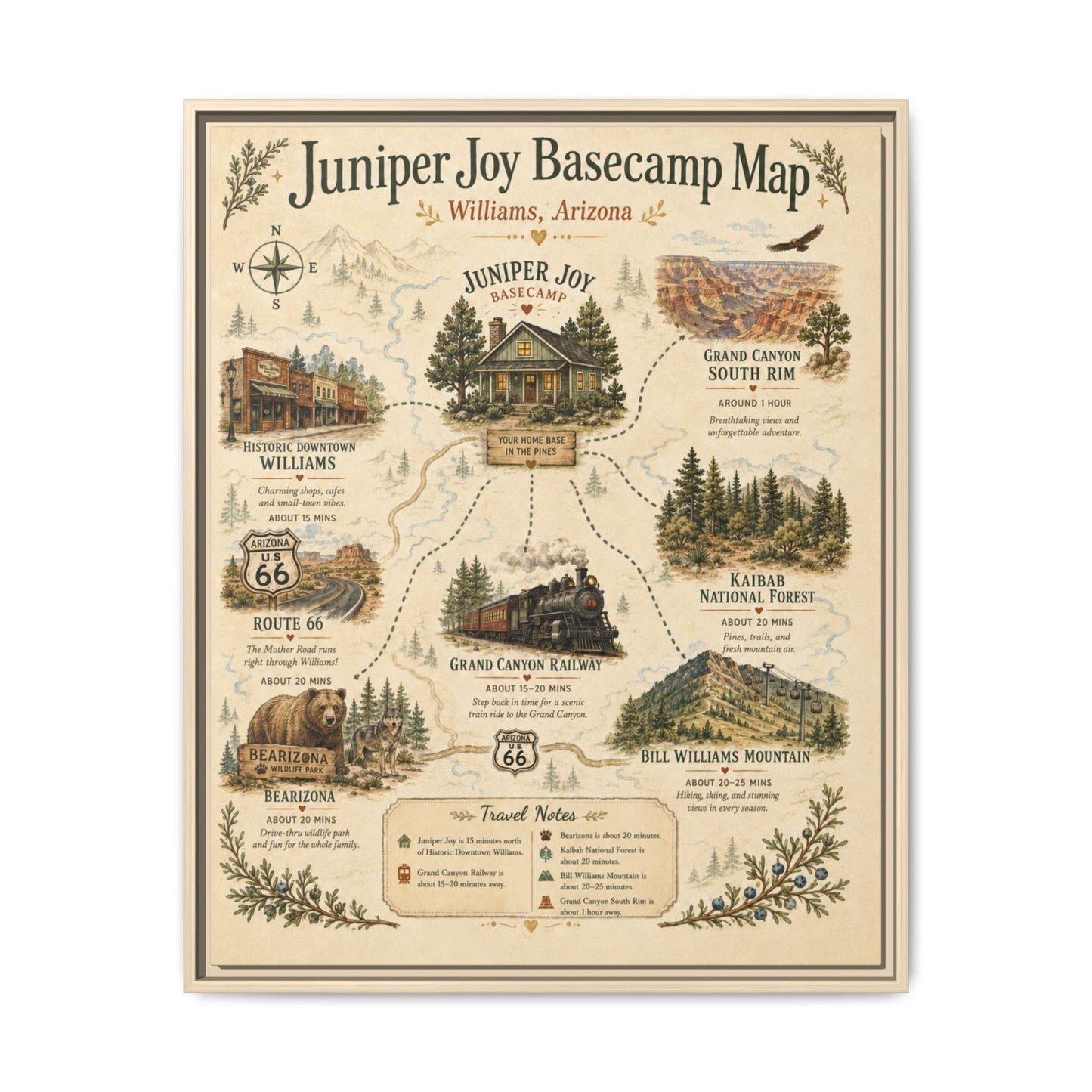 Juniper Joy Basecamp Map Framed Canvas Print