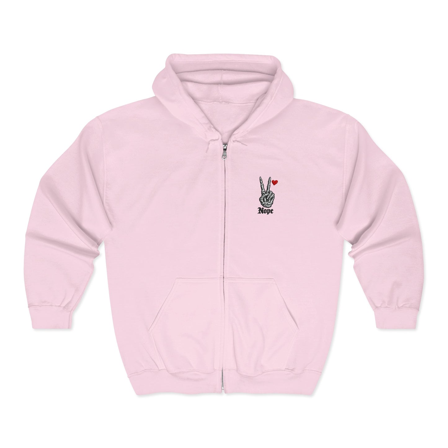 Peace Rabbit Zip Hoodie — Cute Bunny Giving Peace Sign with Tiny Red Heart