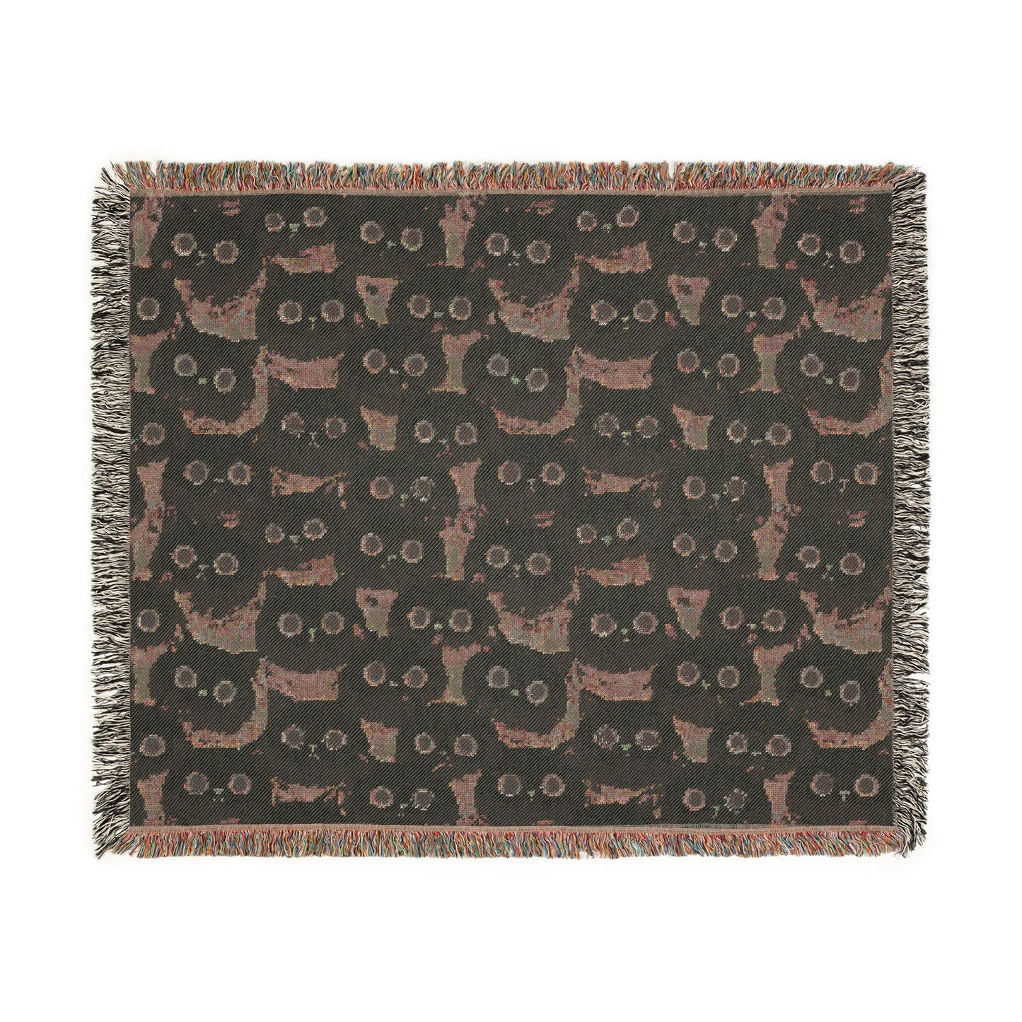White Cat Woven Blanket — Cute Fluffy Cat Throw for Cat Lovers & Kawaii Cottagecore Decor