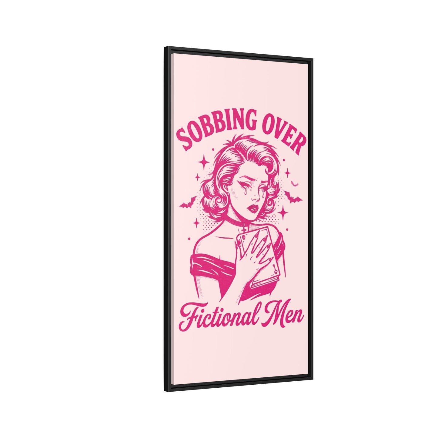 Framed Canvas Print — “Sobbing Over Fictional Men” Retro Pop Art