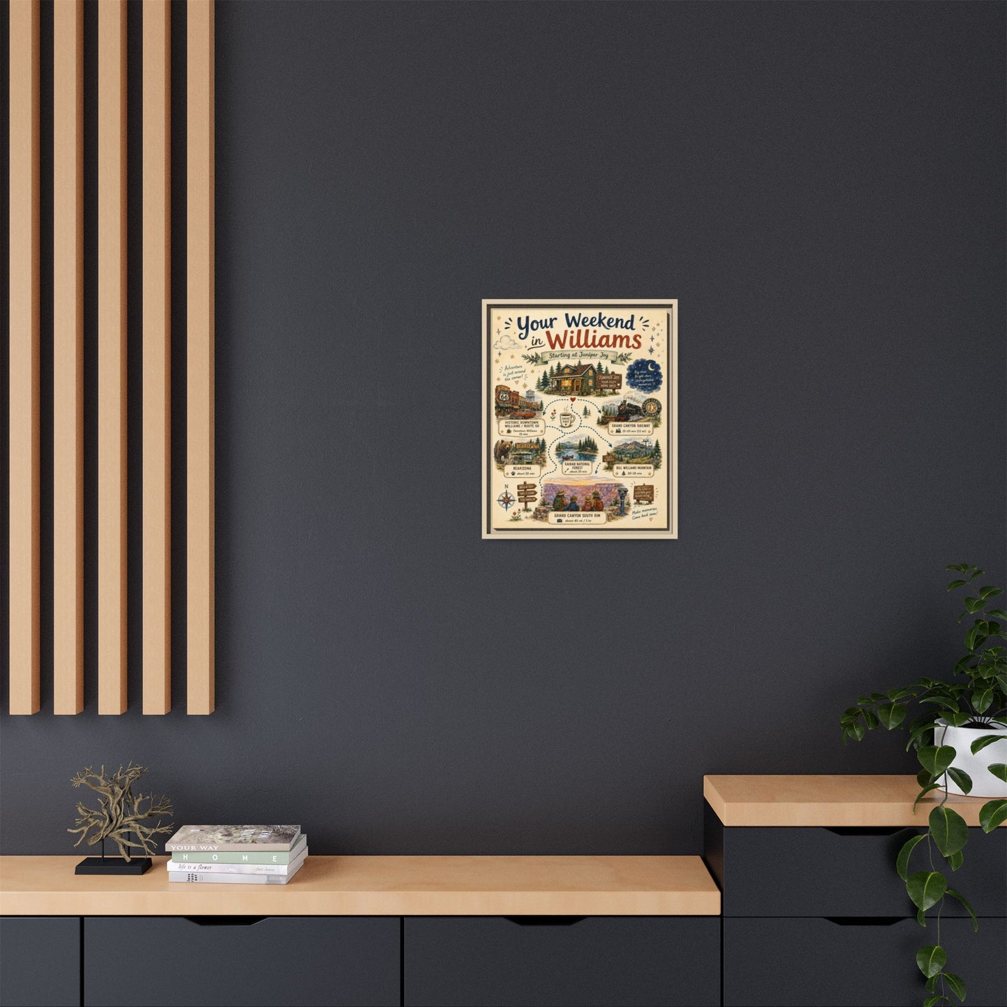 Framed Matte Canvas Print — "Your Weekend in Williams" Illustrated Travel Map