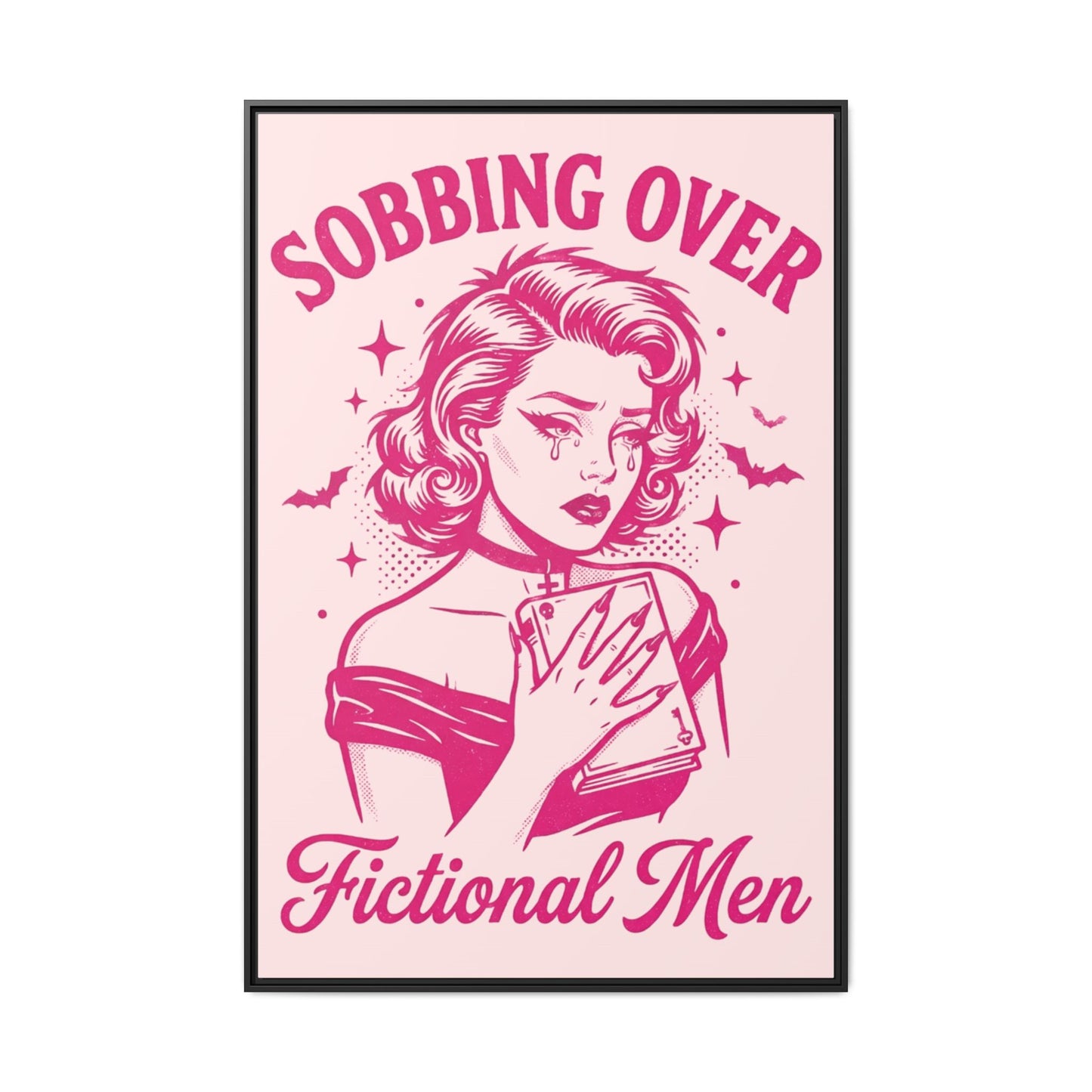 Framed Canvas Print — “Sobbing Over Fictional Men” Retro Pop Art