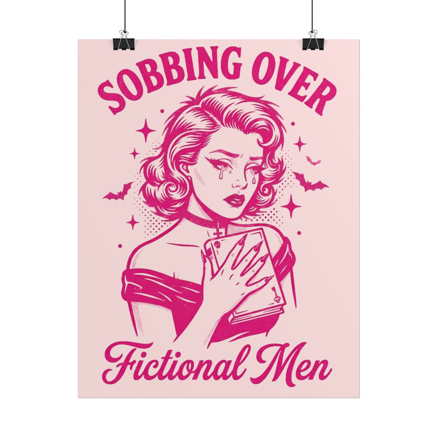 Rolled Poster — Sobbing Over Fictional Men Retro Pop Art Bookish Wall Art