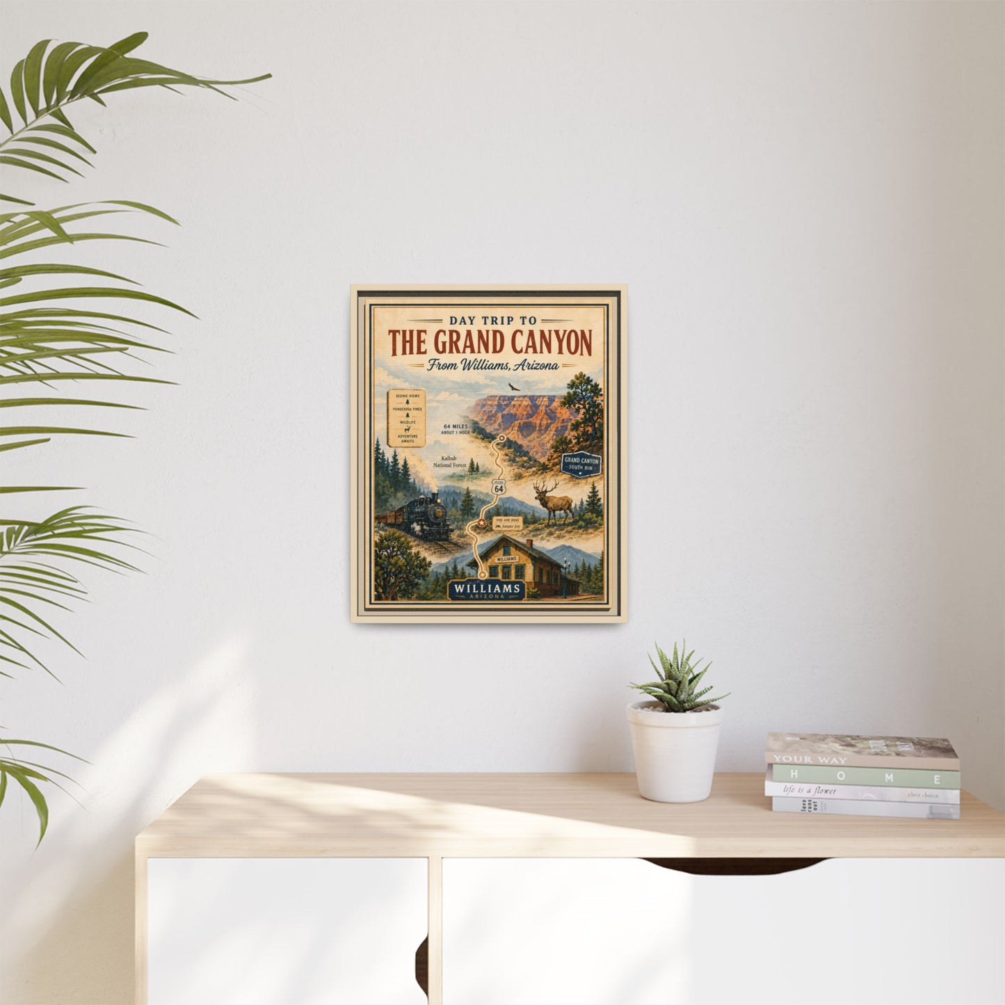 Grand Canyon Travel Poster Matte Canvas Framed Print — "Day Trip to The Grand Canyon"