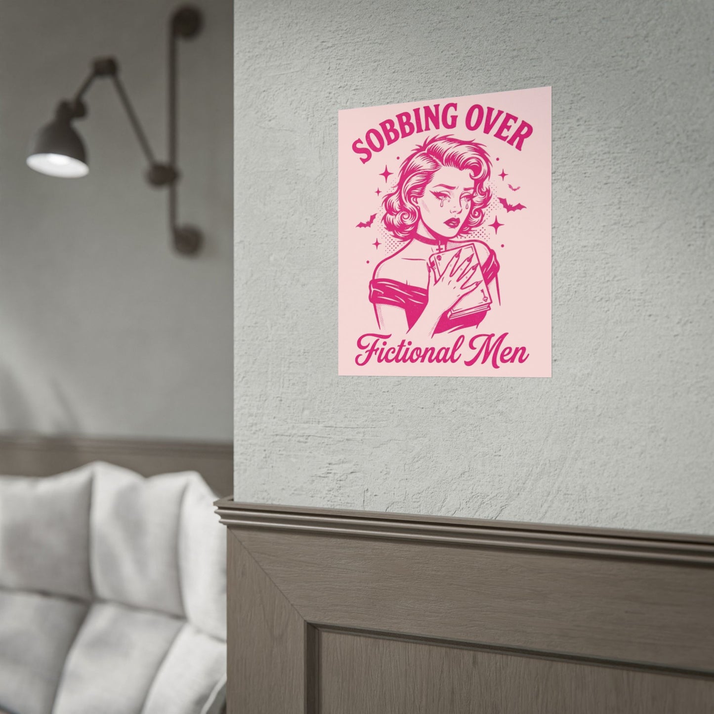 Rolled Poster — Sobbing Over Fictional Men Retro Pop Art Bookish Wall Art