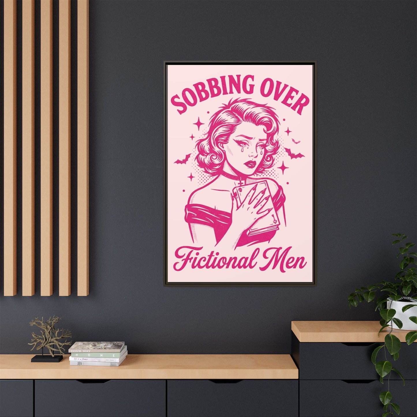 Framed Canvas Print — “Sobbing Over Fictional Men” Retro Pop Art