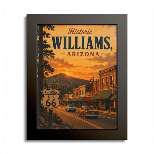 Williams Arizona Route 66 Vintage Travel Poster Print — Colored Frame Poster