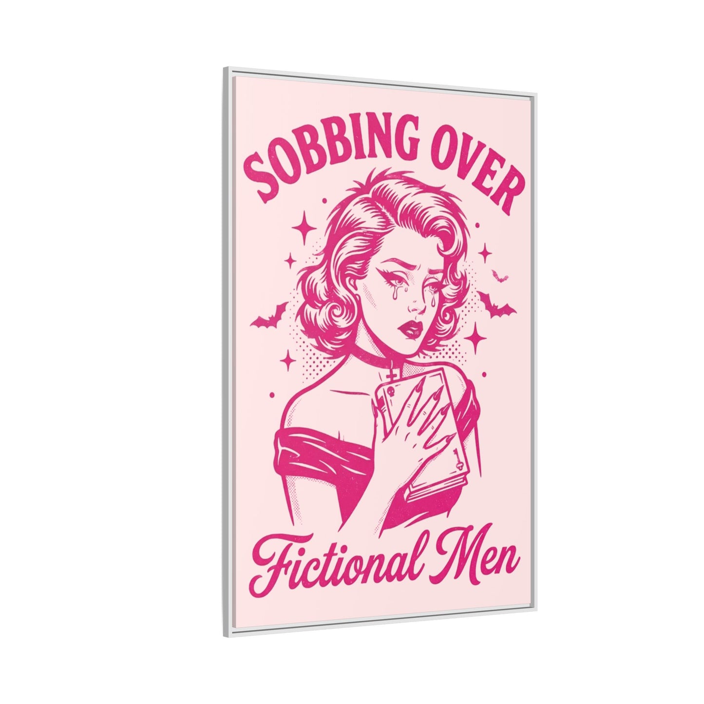 Framed Canvas Print — “Sobbing Over Fictional Men” Retro Pop Art