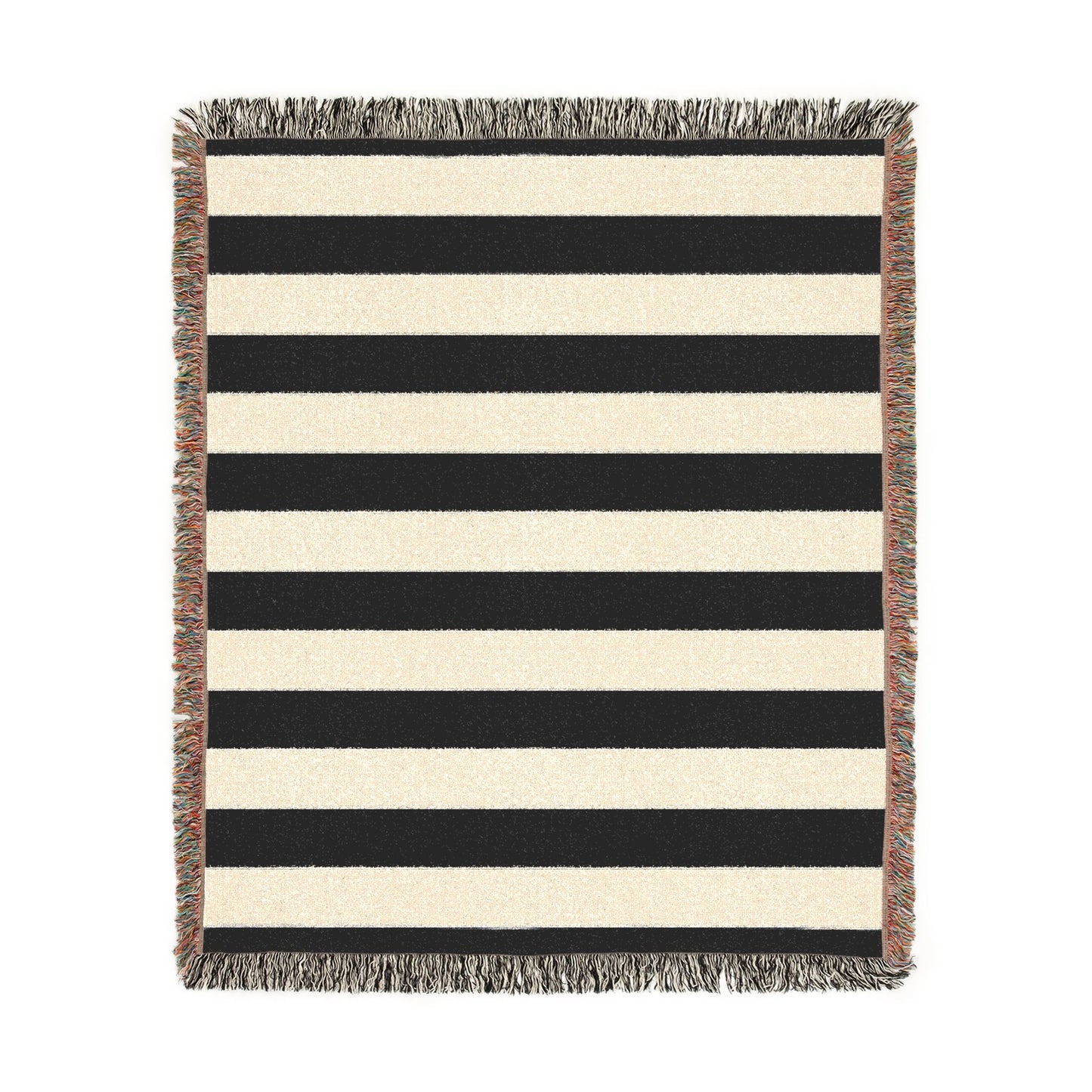 Black & White Striped Woven Blanket, Cotton Throw Blanket with Fringe, Gothic Home Decor, Modern Stripe Couch & Bed Throw