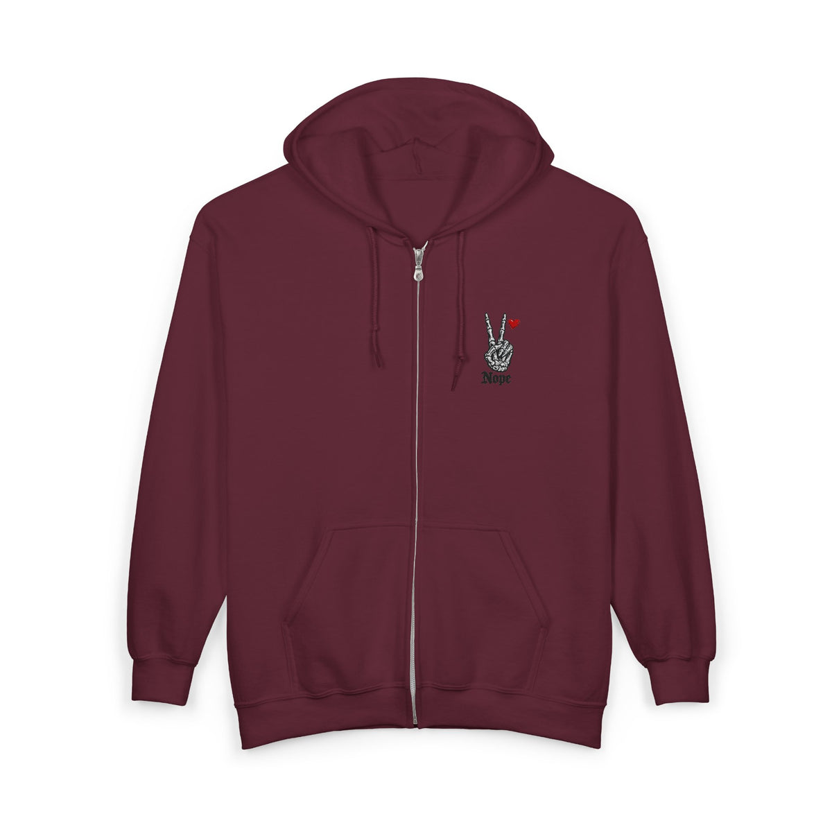 Peace Rabbit Zip Hoodie — Cute Bunny Giving Peace Sign with Tiny Red Heart