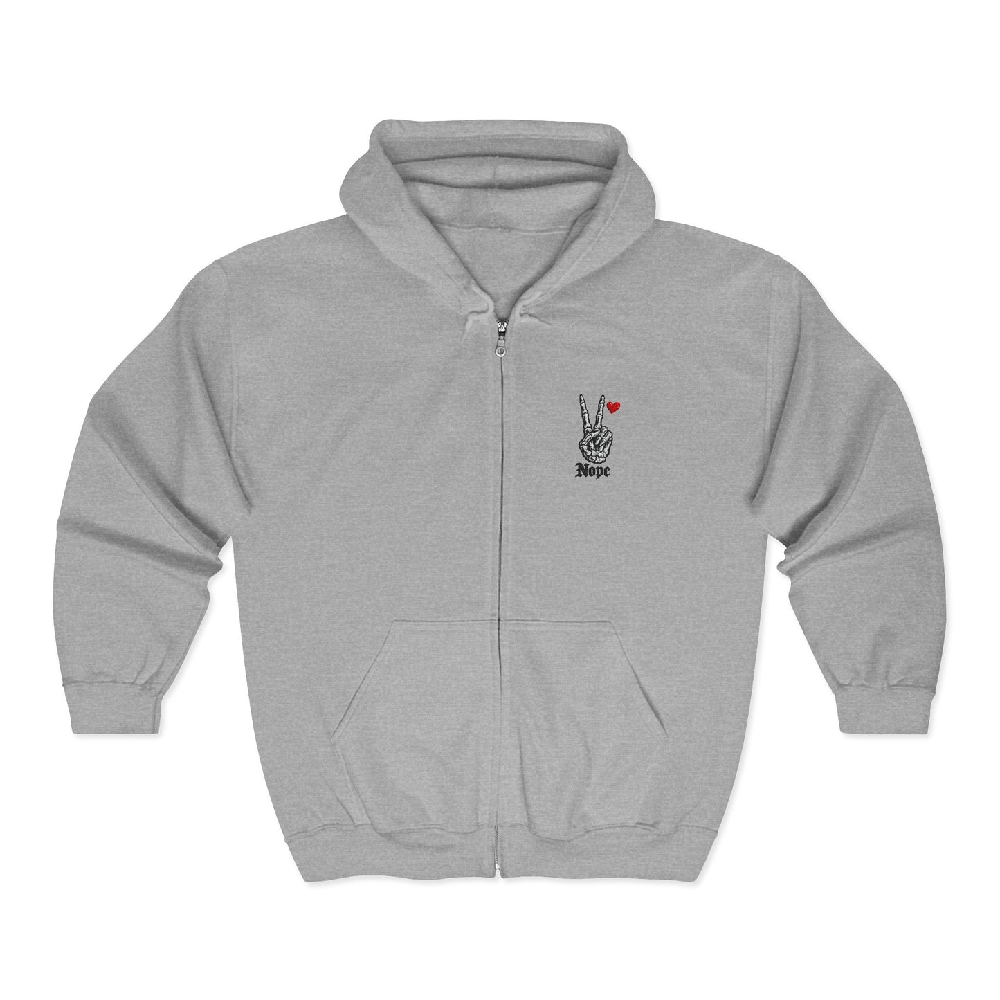 Peace Rabbit Zip Hoodie — Cute Bunny Giving Peace Sign with Tiny Red Heart