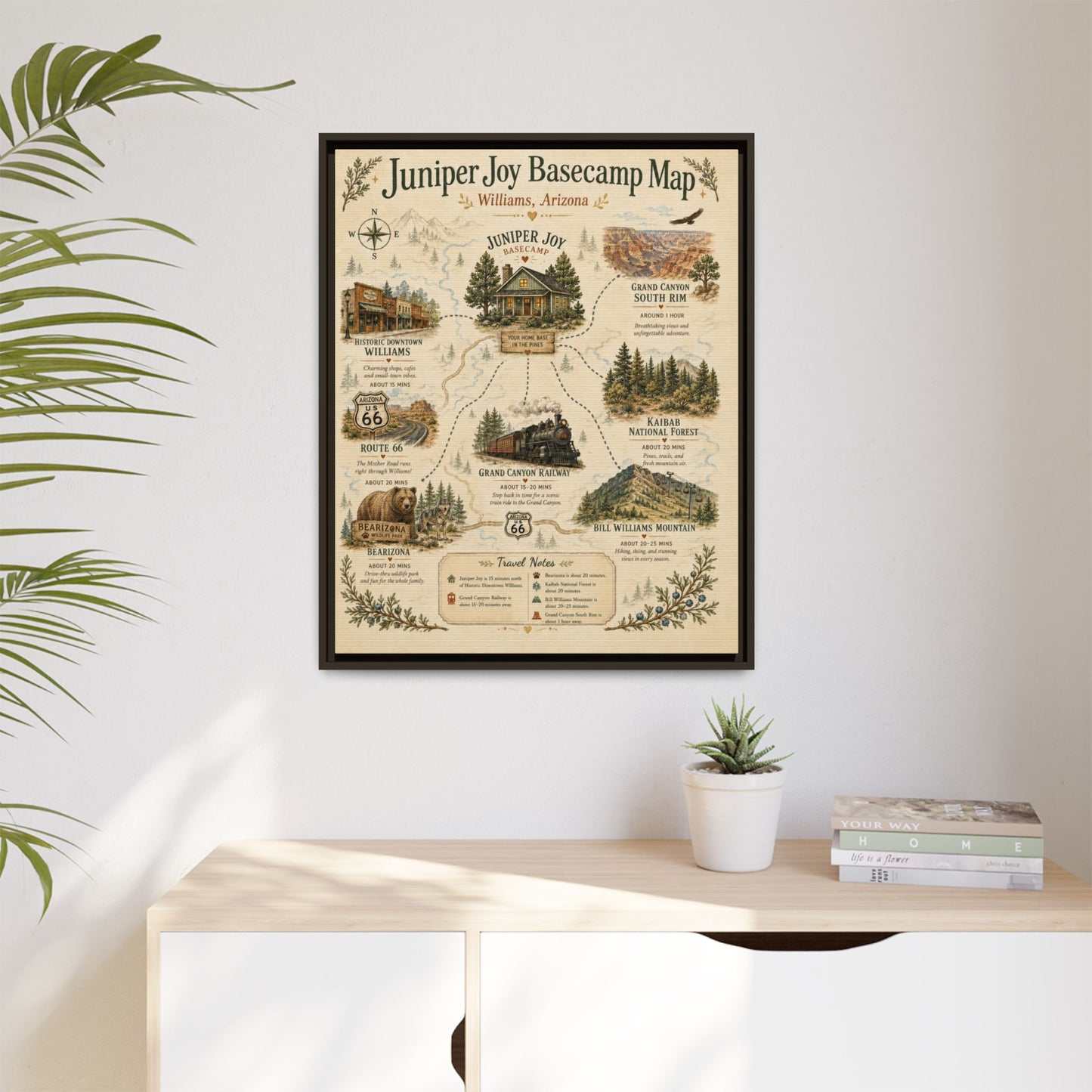Juniper Joy Basecamp Map Framed Canvas Print