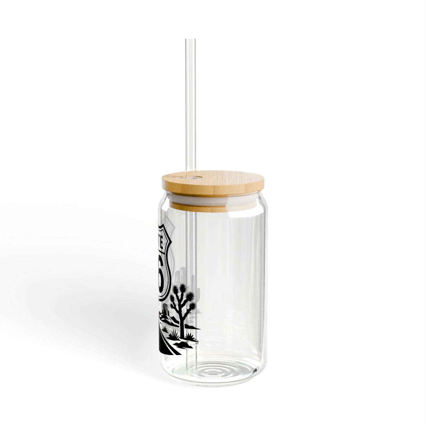 Route 66 Sipper Glass — 16oz Vintage Roadtrip Tumbler with Bamboo Lid