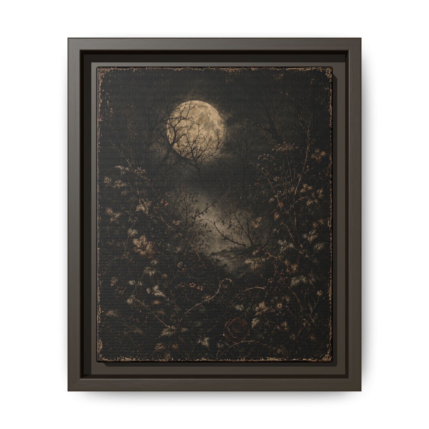 Framed Matte Canvas Art — Moonlit Forest Landscape