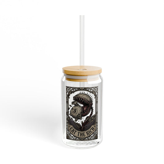 Eat the Rich Glass Can | Gothic Venus Flytrap Iced Coffee Cup with Bamboo Lid and Straw | Carnivorous Plant Glass