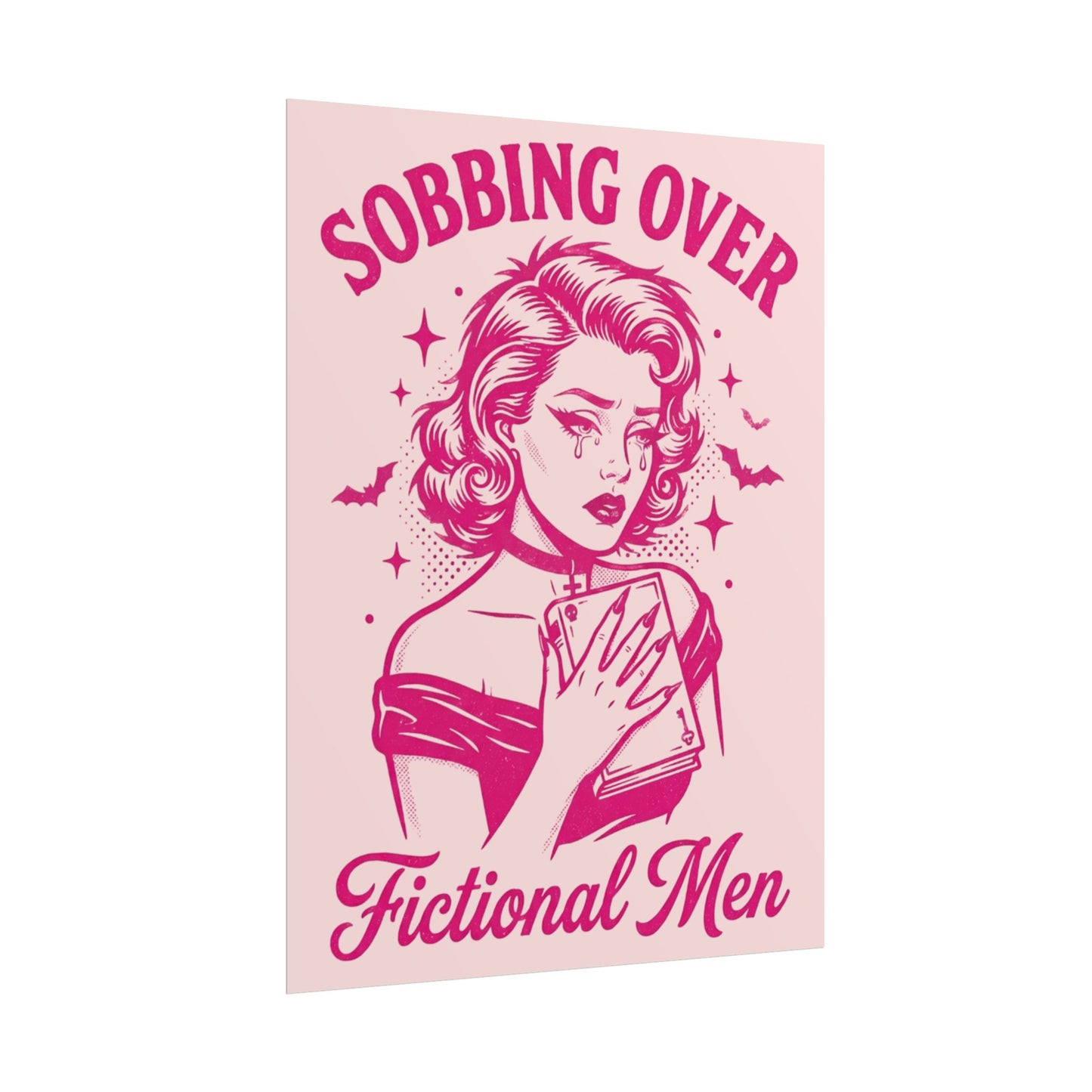 Rolled Poster — Sobbing Over Fictional Men Retro Pop Art Bookish Wall Art