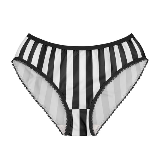 Black White Striped Bikini Briefs, Gothic Women's Underwear, Alternative Panties, Vertical Stripe Undies, Goth Gift for Her