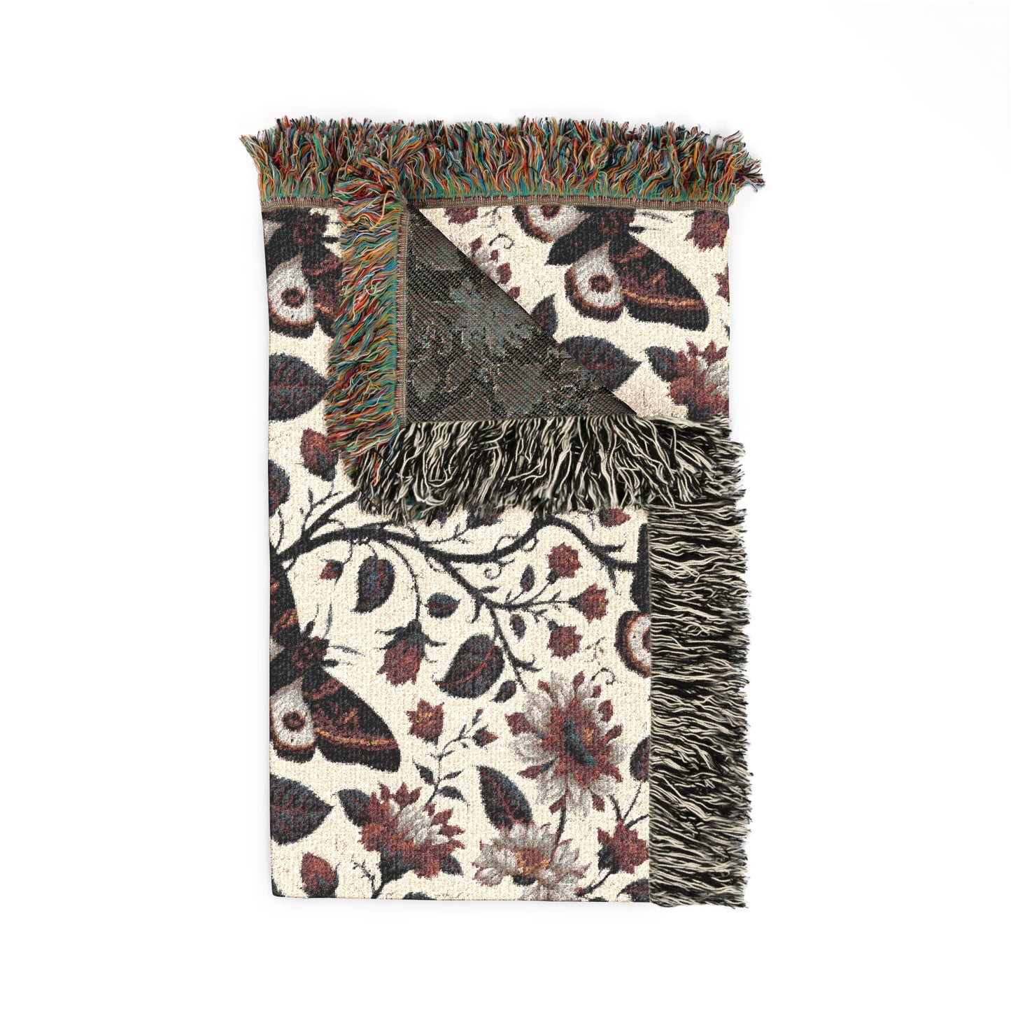 Gothic Floral Woven Blanket | Dark Botanical Moth Throw | Victorian Cottagecore Home Decor