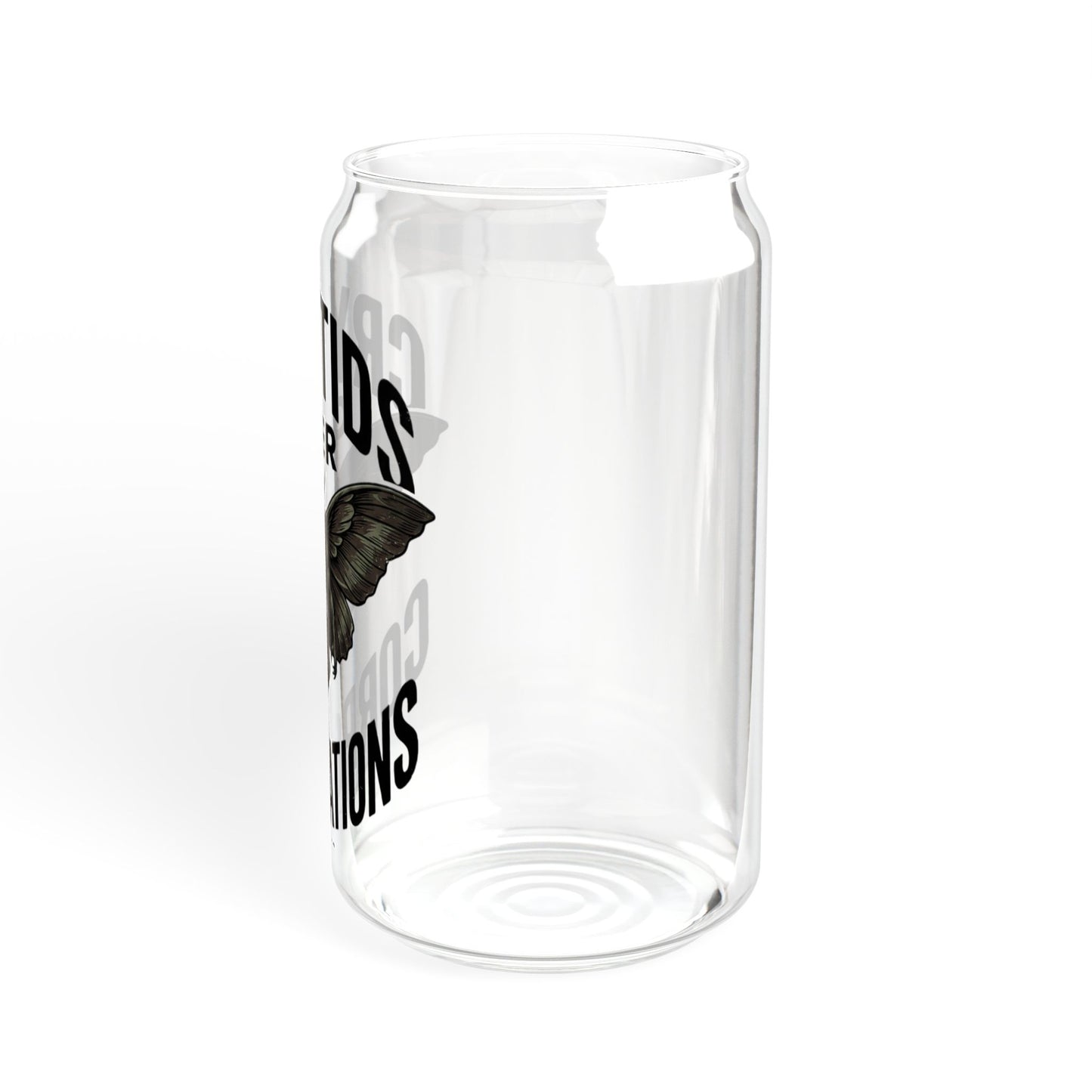 Cryptids Over Corporations Glass Can | Mothman Sipper Glass with Bamboo Lid & Straw | Funny Cryptid Iced Coffee Cup | Gothic Drinkware