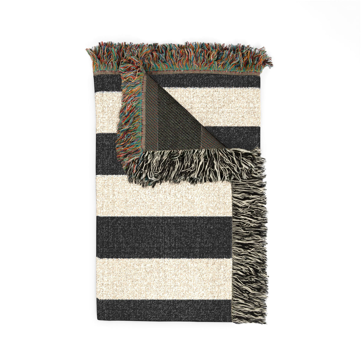 Black & White Striped Woven Blanket, Cotton Throw Blanket with Fringe, Gothic Home Decor, Modern Stripe Couch & Bed Throw